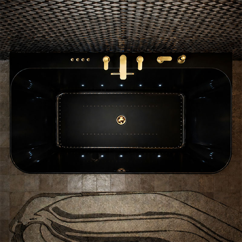 Mullivann Espresso Gold 170cm kuldsete nuppudega pealtvaade | Santeco Kotikylpylä Poreamme Espresso Gold 170cm